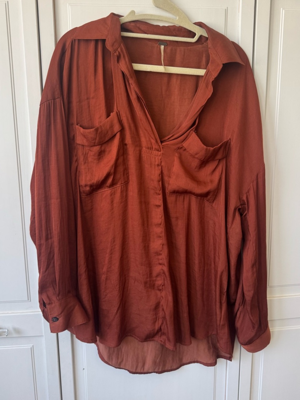 Free People Brick Red Button-Down Pocket Shirt
